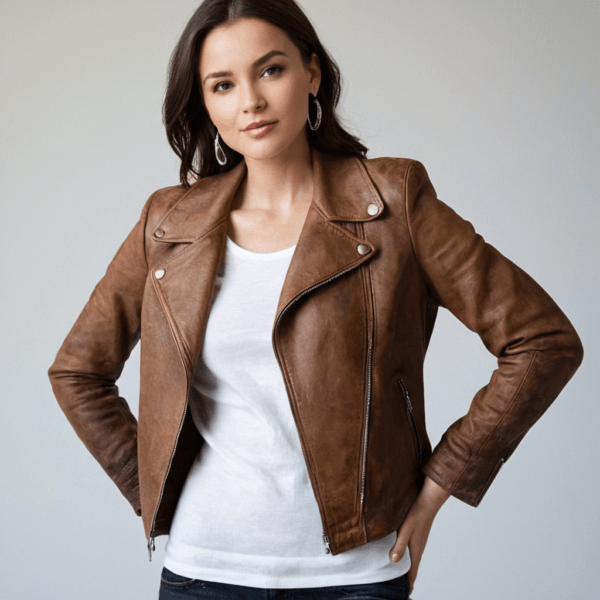1980s Oversized Retro Distressed Brown Vintage Handmade Real Leather Jacket for Women - Image 3