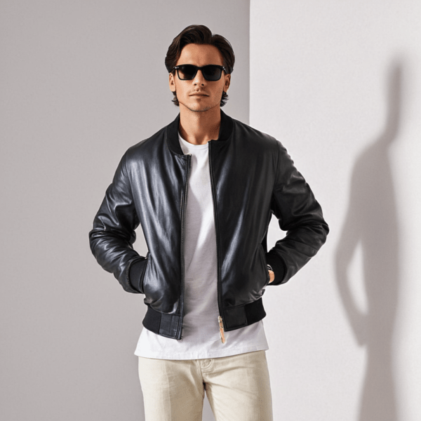 Men's Classic Black Lambskin Leather Blazer - Image 2