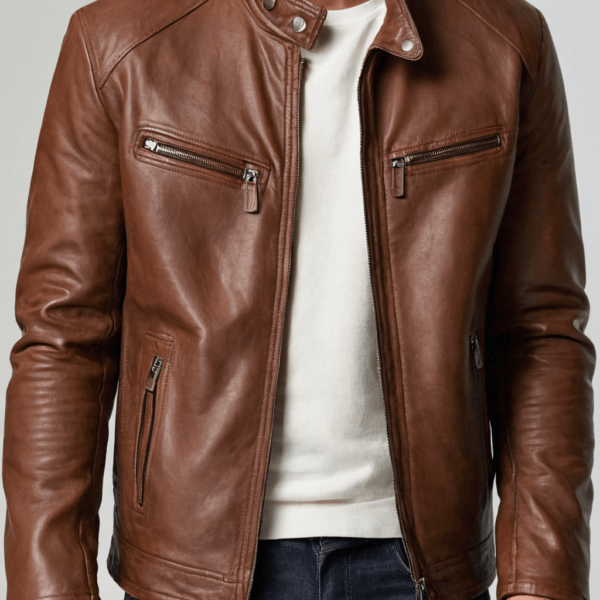 Men's Faux Leather Lightweight Motorcycle Bomber Jacket - Image 2
