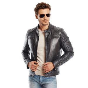 Men's Leather Jacket Style Heavy Coat with Wool Lining