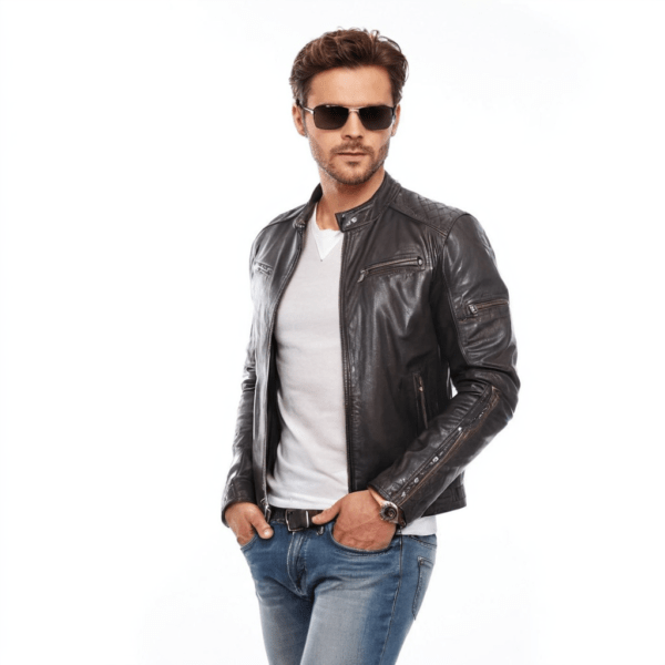 Men's Leather Jacket Style Heavy Coat with Wool Lining - Image 2