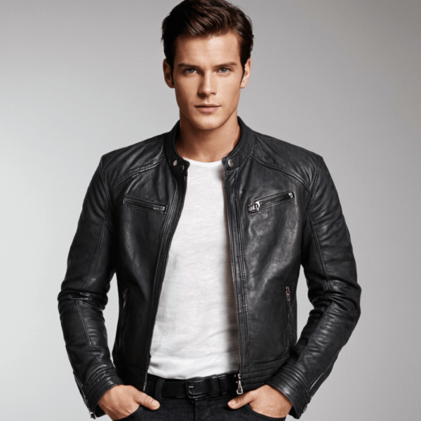 Men's Faux Leather Jacket – Zip-Up Stand Collar with Stylish Design