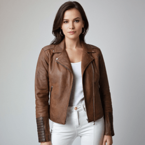 1980s Oversized Retro Distressed Brown Vintage Handmade Real Leather Jacket for Women