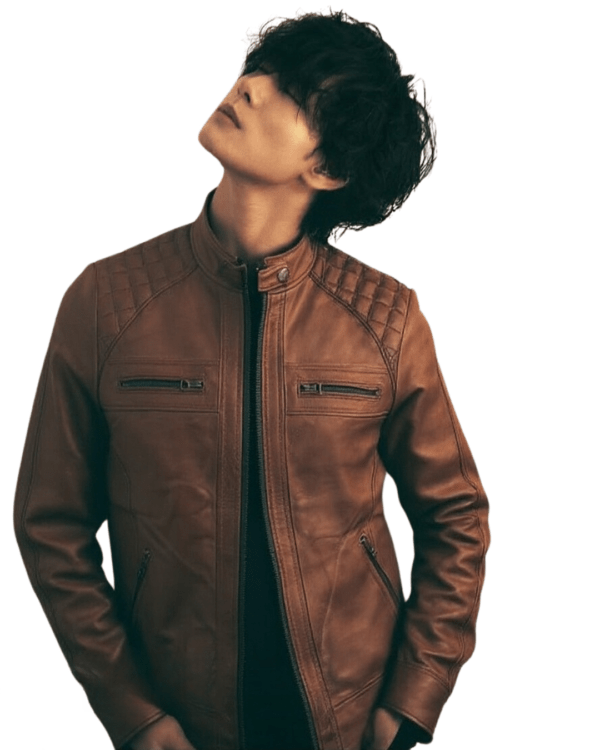 Men’s Classic Brown Leather Biker Jacket – Timeless & Stylish - Image 3