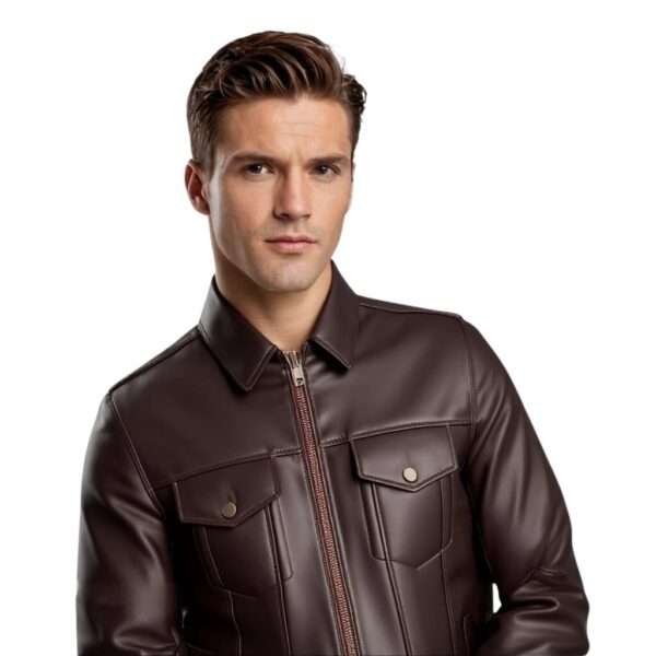 Men’s Dark Brown Leather Jacket – Timeless & Versatile - Image 2