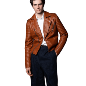 Men’s Tan Brown Leather Biker Jacket – Bold & Edgy