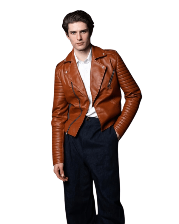 Men’s Tan Brown Leather Biker Jacket – Bold & Edgy