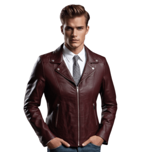 Men’s Burgundy Leather Biker Jacket – Classic & Refined