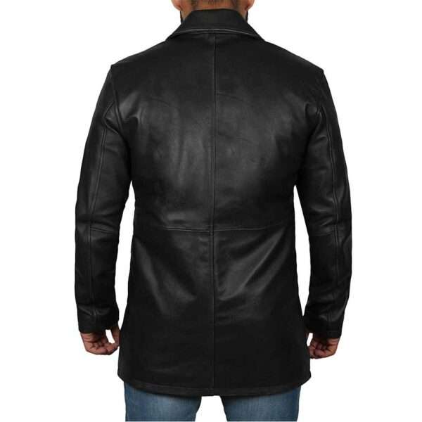 Men’s Black Leather Trench Coat – Retro Leather Jacket - Image 3