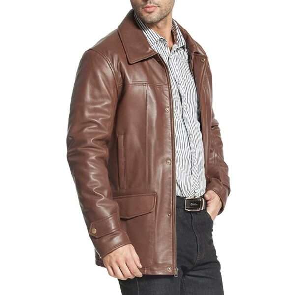 Brown Leather Trench Coat Men’s – Lambskin Leather Coats - Image 4