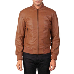 Men’s Brown Suede Bomber Jacket - Real Sheephide Leather with Varsity Collar