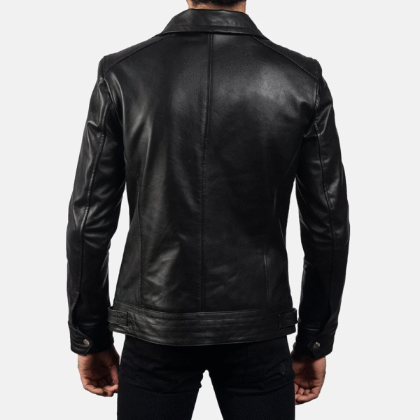 Men’s Legacy Black Leather Biker Jacket – Real Cowhide, High Neck with Belt, Quilted Inner Lining - Image 3